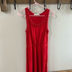 LOFT Bright Red Sleeveless Ruffle-Trim Maxi Dress